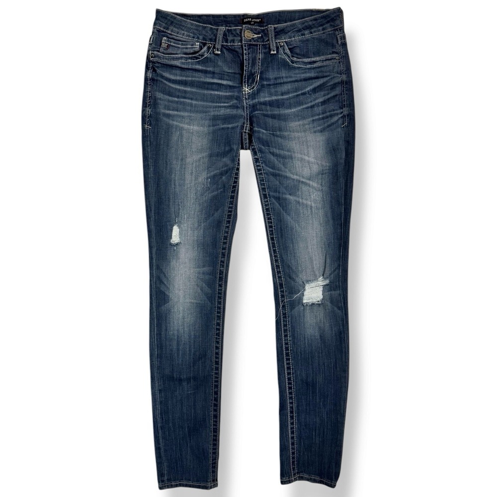 Dear John Joyrich Skinny Ankle Jeans Size 29 Distressed Dark Wash Low Rise